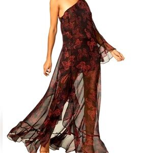 Elegant One-Shoulder Black and Red Dress